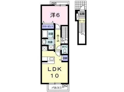 プリムローズⅡ(1LDK/2階)の間取り写真