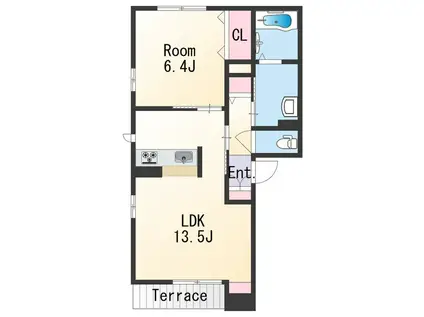 ベレオ新通(1LDK/1階)の間取り写真