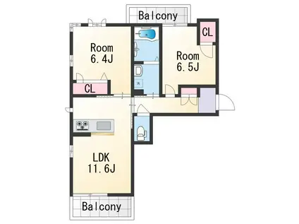 ベレオ園部(2LDK/3階)の間取り写真