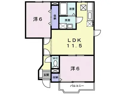 フェルマータⅡFERMATA(2LDK/1階)の間取り写真