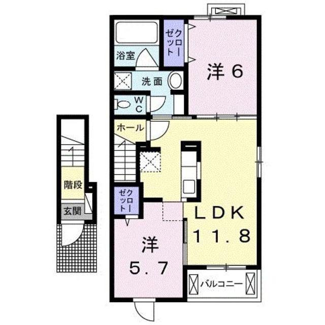 パルティールΑ(2LDK/2階)の間取り写真