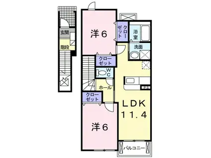 プレシャスコートK東松江2(2LDK/2階)の間取り写真