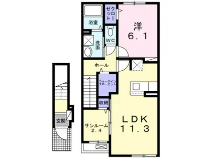 ウェルス 松江北(1LDK/2階)の間取り写真