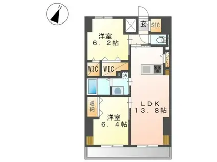 ワシンレジデンス(2LDK/9階)の間取り写真