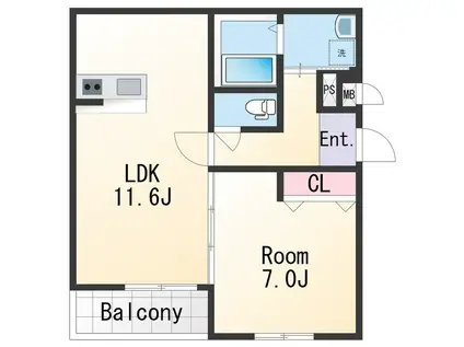 ラフィーネ石本Ⅱ(1LDK/1階)の間取り写真