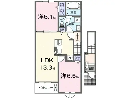 西庄アパート(2LDK/2階)の間取り写真