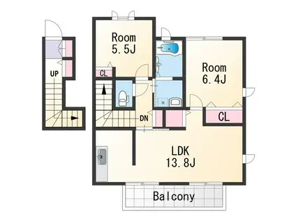 アベニール(2DK/2階)の間取り写真