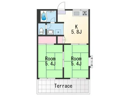 上松ハイツ(1LDK/1階)の間取り写真