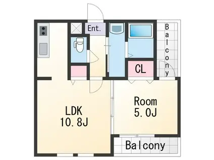 フジパレス黒田Ⅰ番館(1LDK/2階)の間取り写真