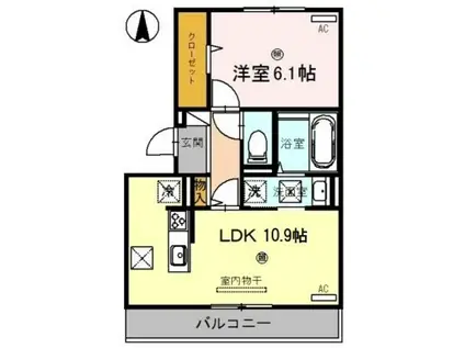 プラム荘(1LDK/2階)の間取り写真