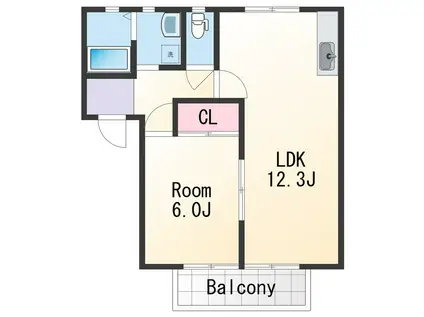 ラ・サルデーヌ(1LDK/2階)の間取り写真