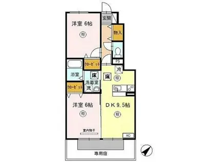 イソラフェリジェ(2DK/1階)の間取り写真