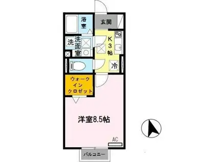 ソレアードI(1K/1階)の間取り写真