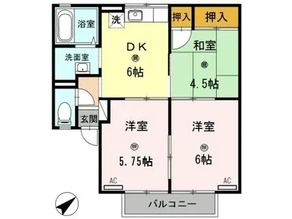 セジュール榎原Ⅱ(3DK/2階)の間取り写真