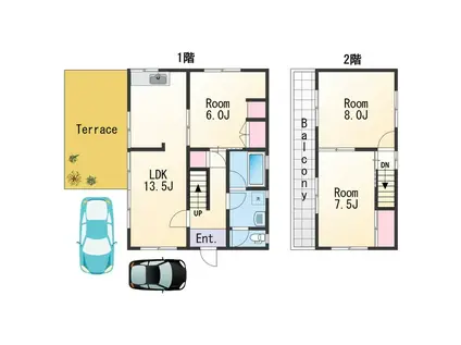 阪和線 六十谷駅 徒歩19分 2階建 築46年(3LDK)の間取り写真