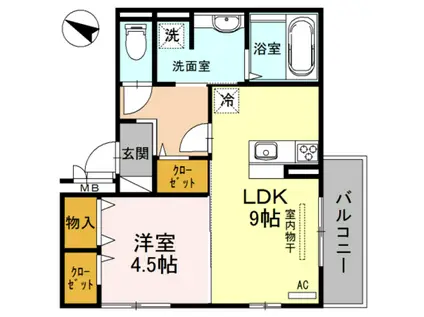 カルム中之島(1LDK/3階)の間取り写真