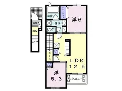 BELLE CREST Ⅰ(2LDK/2階)の間取り写真