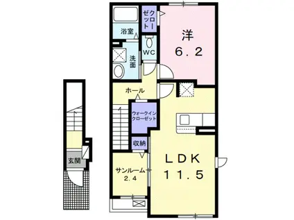 ベルシャイン紀三井寺Ⅰ(1LDK/2階)の間取り写真