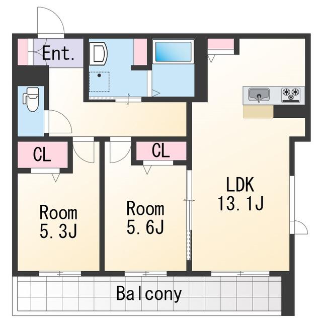 BEREO吹屋町(2LDK/3階)の間取り写真