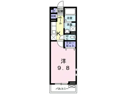 ジェイドⅢ(1K/2階)の間取り写真