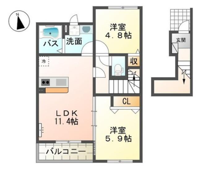 シャンピア(2LDK/2階)の間取り写真