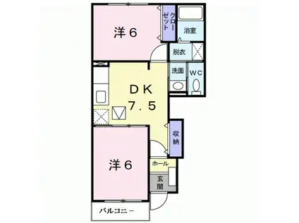 ボーヴィラージュ(2DK/1階)の間取り写真