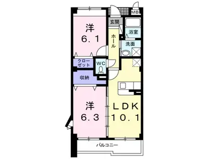 リヴェール栄谷(2LDK/2階)の間取り写真