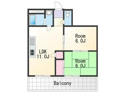 野島ビル(2LDK/4階)の間取り写真