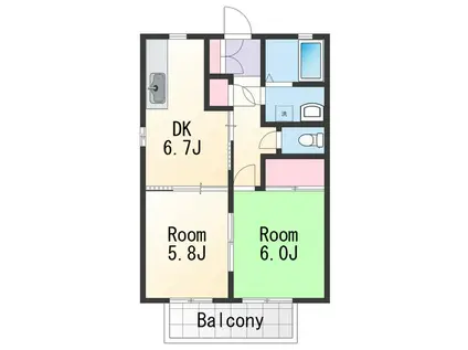 グリーンルーフのうがわ(2DK/2階)の間取り写真