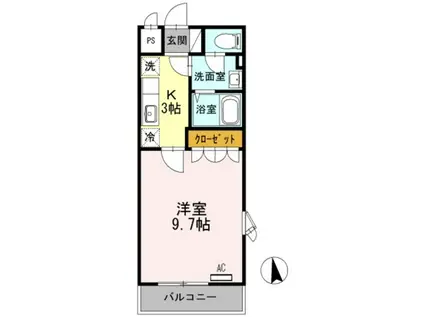 シャランテ橘Ⅱ(1K/2階)の間取り写真