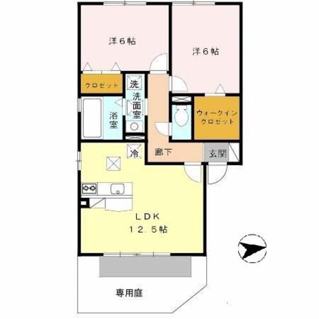サンヴィレッジ田尻 B棟(2LDK/2階)の間取り写真