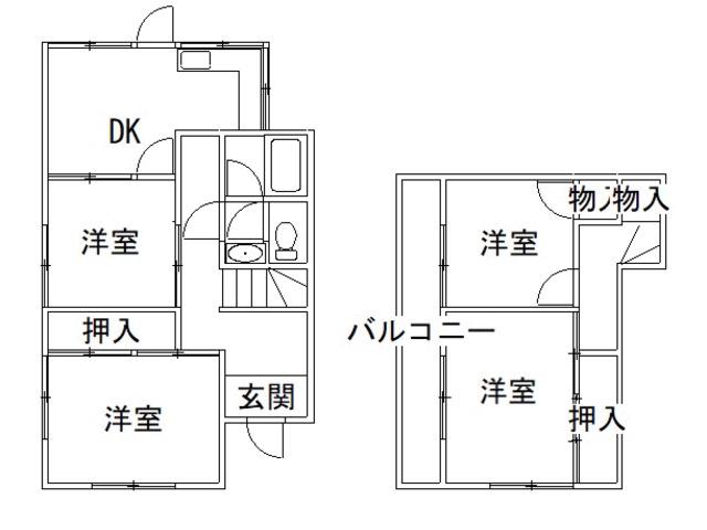 阪和線 六十谷駅 徒歩20分 2階建 築51年(4DK)の間取り写真