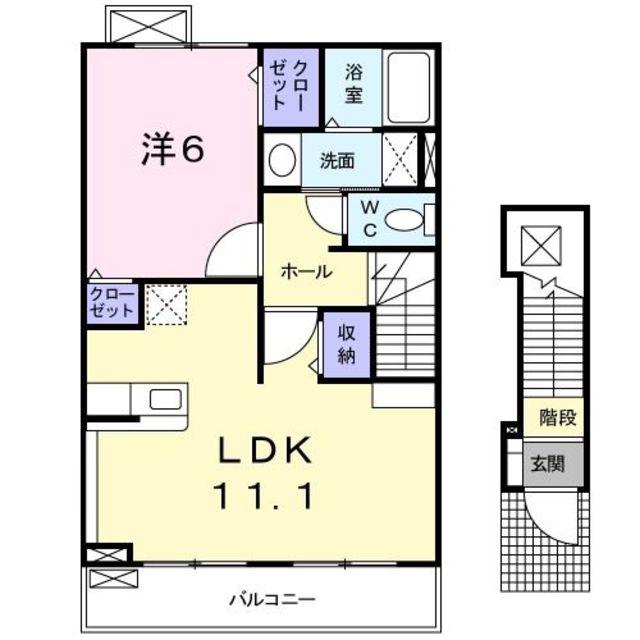ハーベストホーム壱番館Ⅱ(1LDK/2階)の間取り写真
