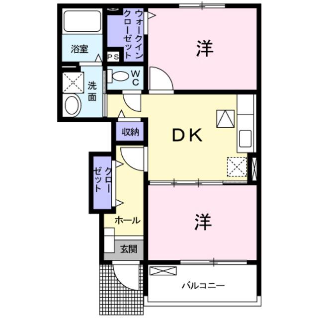 クレメントC(2DK/1階)の間取り写真
