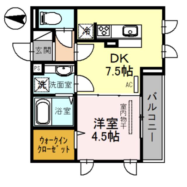 エクセレート(1DK/2階)の間取り写真