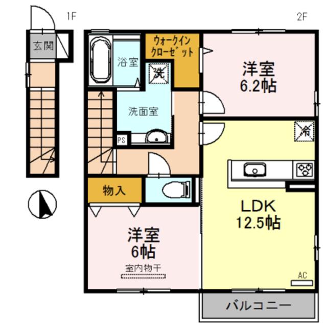 Jハープ木ノ本(2LDK/2階)の間取り写真
