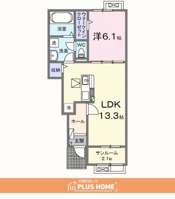 パピーⅡ(1LDK/1階)の間取り写真