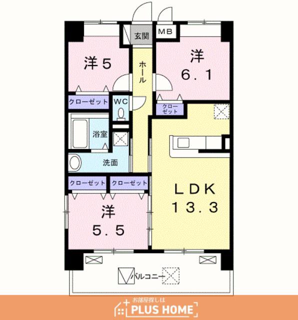 ノースグランパス(3LDK/4階)の間取り写真