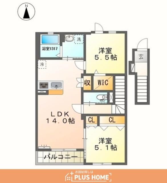 モイス・シャーム加納(2LDK/2階)の間取り写真