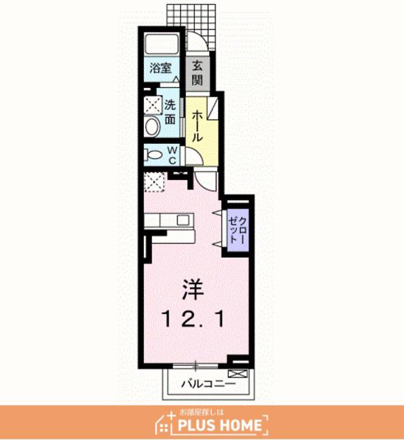プリムローズⅡ(ワンルーム/1階)の間取り写真