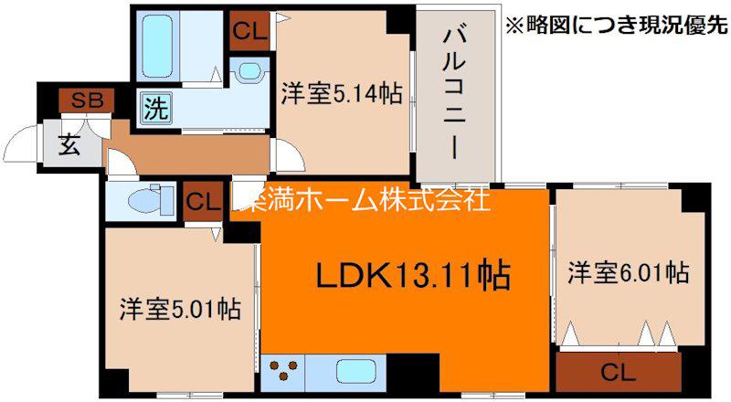 二条城東レジデンス(3LDK/4階)の間取り写真