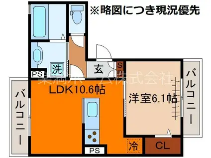 グランスタ花山(1LDK/2階)の間取り写真