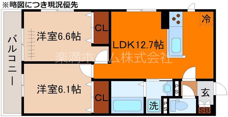 GRAMM深草 ノース(2LDK/2階)の間取り写真