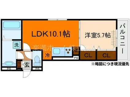GRAMM六地蔵C棟(1LDK/3階)の間取り写真