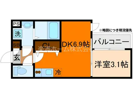 VINA山科ウエスト(1DK/3階)の間取り写真