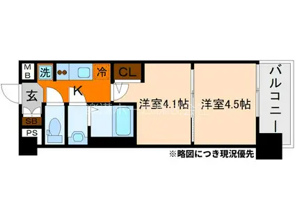 東海道本線 西大路駅 徒歩10分 10階建 新築(2K/4階)の間取り写真