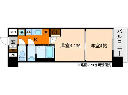 東海道本線 西大路駅 徒歩10分 10階建 新築(2K/6階)の間取り写真