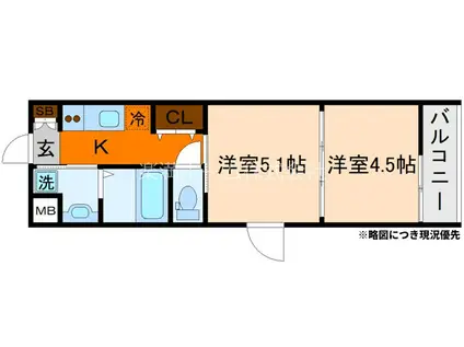 アドバンス京都リエートI(2K/1階)の間取り写真