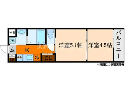 アドバンス京都リエートI(2K/1階)の間取り写真