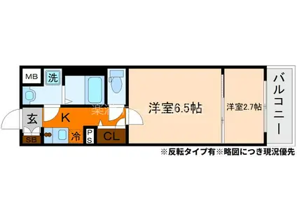 ソルテラスKYOTO西大路 瑠(2K/8階)の間取り写真